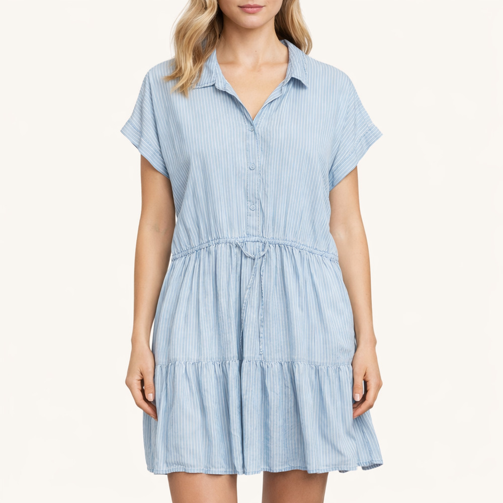NWT Beach Lunch Lounge Women’s L Blue Striped Tunic Dress Cap Sleeve Cottagecore